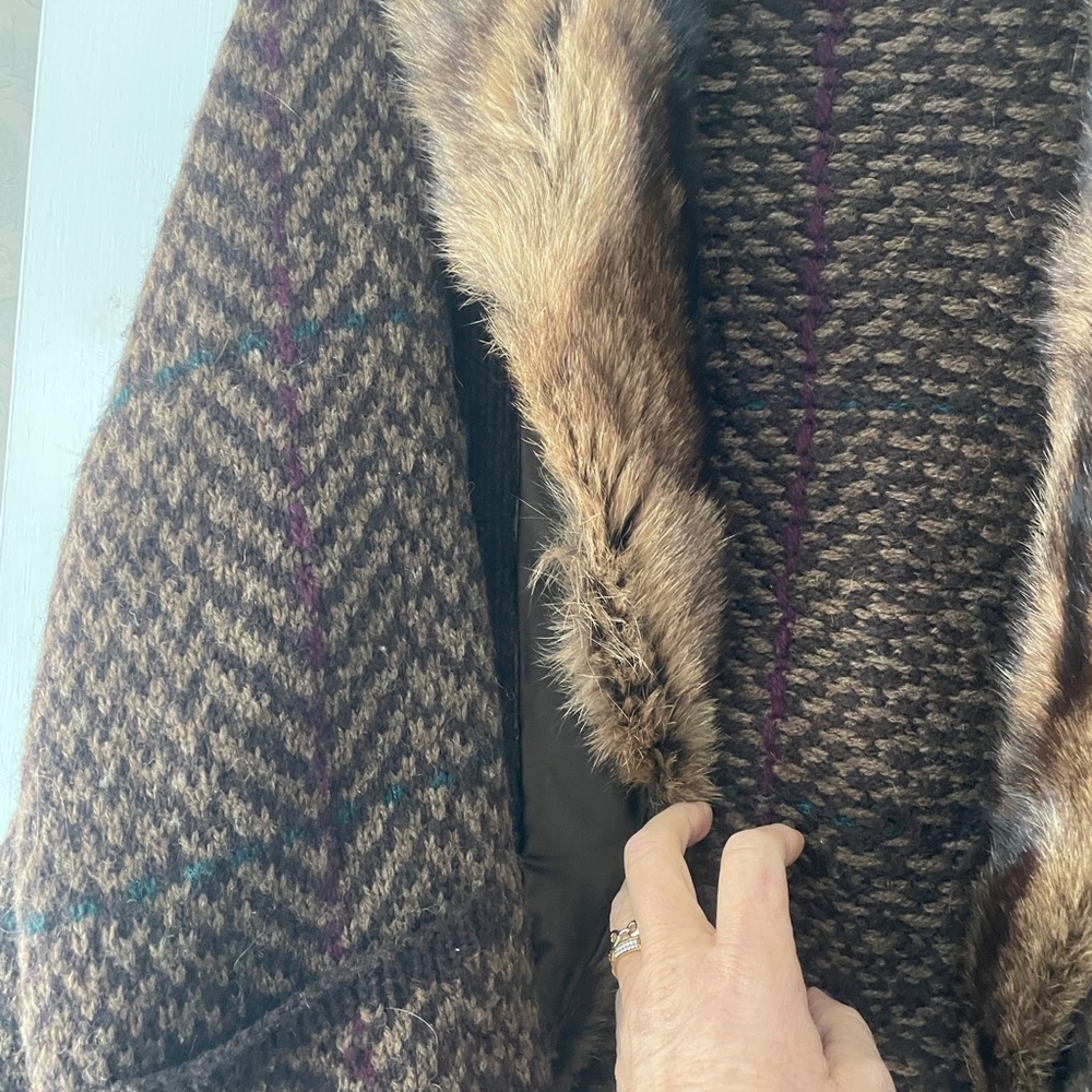 Ralph Lauren Collection Hand knit cardigan sweater fur collar L Vintage - Picture 4 of 9